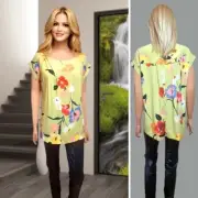 NEXT TOP SIZE 12-14 RRP £22 LEMON GREEN FLORAL PRINT COLLARLESS PULLOVER #18