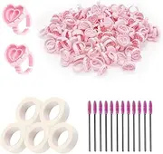 Yauhar 255Pcs Eyelash Extensions Supplies Kit, Adhesive Breathable Fabric Eyelash Extension Tape, Disposable Mascara Wands and Lovely Lash Fan Blossom Glue Rings for Eye Lash Extension Supply