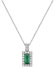 Forever Creations 14K 1.65 ct. tw. Diamond & Emerald Halo Pendant Necklace
