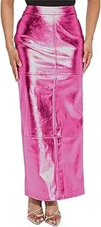 [NRTHYE] Women's Sparkly Metallic Skirt High Waist Long Leather Skirt Pencil Skirt Maxi Skirt