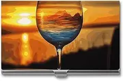 [VFMKT] Slim Metal Business Card Holder Portable Business Card Case Pocket Name Card Holder Sunset Wine Glass Wallet for Men Women Office Travel