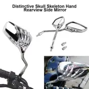 2pc Motorcycle Bike Skeleton Skull Hand Shadow Rearview Side Mirror Silver/black