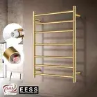 Brushed Gold Round Stainless Steel Electric Heated Towel Rack Ladder Warmer 7Bar