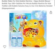 PASTACO Bubble Machine Bubble Blower for Kids, Hippo Automatic Bubble