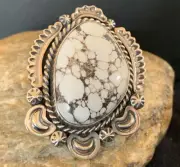 Native Mens Navajo Sterling Silver White Buffalo Turquoise Ring Size Sz 10 00233