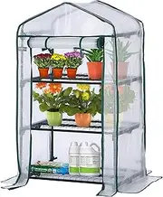 JUNGLE STONE Mini Greenhouse with 3 Shelves, Waterproof PE Plastic Cover, Roll up Double Zipper Door, Sturdy Steel Frame for Garden and Outdoor – Size H125cm x W70cm x D50cm