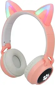 Wireless Gaming Headset with Cat Ear Design Over Ear Headphones for Music and Gaming Hours Playtime Compatible with Laptops Tablets and Mobile Devices
