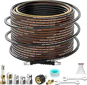 150FT Sewer Jetter Kit for Pressure Washer - 5800PSI Drain Sewer Cleaner with High-Pressure Swivel Push Button 5 Sewer Jetting Nozzles