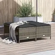 Garden Stools with Cushions 4 pcs Grey Poly Rattan Outdoor Furniture Set