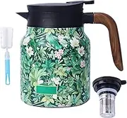 Peshoriadm Teapot, Kelansu Tea Pot, Tea Pot with Infusers for Loose Tea, Vintage Floral Pattern Tea Teapot– Built-in Infuser, 35 Oz Stainless Steel Pot Long Time Insulation (Green,1000ml)