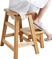 Solid Wood Folding Library Ladder Chair Step Ladders Step Chair, Multifunctional Stackable Kitchen Ladder for Home Office Library Kitchen Outdoor(Wood Color)