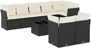 vidaXL 9-Piece Black Poly Rattan Modular Garden Sofa Set with Cushions/Patio Lounge Furniture