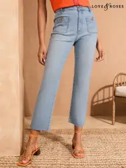 Love & Roses Bleach Wash Petite Crop Straight Leg Jeans With Patch Pocket (AK3878) | $111