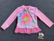 Seafolly UPF 50+ Girls Toddler Size 2 Long Sleeve Rash Top In Pink Swimwear NWT