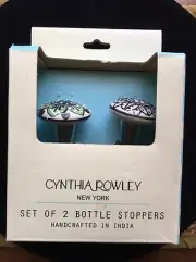 Cynthia Rowley Porcelain Floral Bottle Wine Stoppers NIB