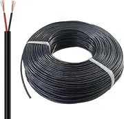 22/24 AWG 2-Core PVC Sheathed Wire - 20-300ft Black Power Cable for Lithium Batteries, Circuit Board Wiring(50FT,2C-22AWG)