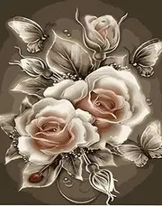 Syntego DIY Paint by Numbers for Adults, Beige Roses and Butterfly Canvas Oil Acrylic Painting Kit Art Supplies Craft Kits Approx 50 x 40cm(16'' x 20'')