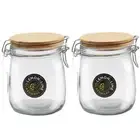 730ML Round Food Storage Jar Glass Jars Canister Container Wooden Clip Lock Lid