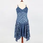 Ralph Lauren Women Blue Patchwork-Print Linen Sleeveless Midi Dress Size 12