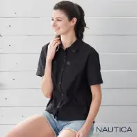 在飛比找momo購物網優惠-【NAUTICA】女裝修身蕾絲短袖襯衫(黑)