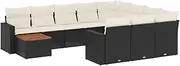 vidaXL 11-Piece Modular Outdoor Sofa Set - Black Poly Rattan Garden Lounge with Cushions & Acacia Wood Table for Patios/Decks