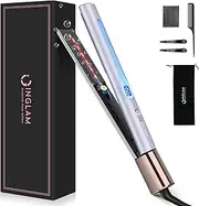 [IG INGLAM] Titanium Flat Iron Hair Straightener, Curling Iron 1 Inch, Infrared Negative Ionic Hair Straightener 11 Adjust Temp 250°F to 450°F, Shiny Hair Dual Voltage 110-240V, Gift, Purple