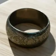 Vintage Bracelet Boho Hippie Repose Bangle Reversed Hammer Floral Silver Tone