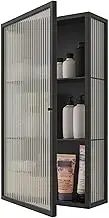 Metal Medicine Cabinet with Glass Door Wall Mounted Bathroom Storage Cabinet for Living Room Kitchen Bedroom Single Door Glass Wall Cupboard