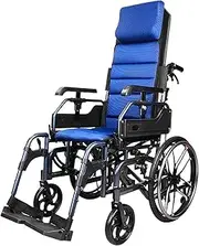 Wheelchair Reclining Wheelchair W/Removable High Back & Flip Up Arms Aluminum Folding Full Lying Manual Wheelchair Trolley Driving Medical Treatment for Adults Driving Trolley