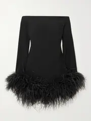 [Taller Marmo] Taller Marmo - Kika Feather-trimmed Crepe Mini Dress - Black - IT44 IT 44 Black