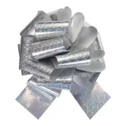 12 Inch Giant Large Pull Bow Big Glitter Metallic Car Bows Ribbon, Silver