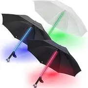 3 PACK - LED Lightsaber Light Up Umbrellas with 7 Color Changing Effects | Windproof Golf Umbrellas with Flashlight Handle