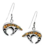 New Orange Spiny Oyster Shell Bear Earrings. Sterling Silver. Southwest Style