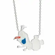 Disney Girls Sterling Silver Frozen 2 Enamel Olaf Necklace W 15 Inch Chain NEW