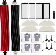 Replacement Parts Kit for Roborock Q5 Pro, Q5 Pro+ (Plus), Q8 Max, and Q8 Max+ (Plus) Robot Vacuum Cleaners: Includes 1 Dual Main Roller Brush, 4 Dust Bags, 4 Filters, 4 Mop Pads, and 4 Side Brushes