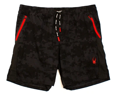Spyder Active ProWeb Black Pattern Stretch Athletic Shorts Men's XL