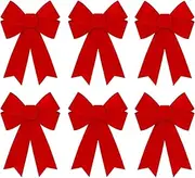 Large Christmas Bows Velvet Red Christmas Bows Holiday Colourful Bows Decorations for Wreath Velvet Bows Decor for Christmas Tree Topper, Front Door, Outdoor (6Pack Large Red