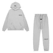 ESSENTIALS 3D Silicone Letter Flocking Print American Sweater Jacket + Pants Casual Suit for Men and Women Gray L