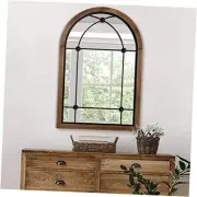 Arched Mirror, Farmhouse Wall Decor Accent, Rustic Wood 36"L x 24"W Dot Brown