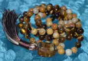 Tiger Eye & Moroccan Agate Mala Necklace | Solar Plexus & Root Chakras | Leo &