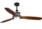 52" Outdoor Ceiling Fan Light LED Damp Remote Wood Matte Black Brushed Silver