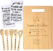 Gerrii 8 Pieces Nana Gifts Set Kitchen Towels Dish Towels Spoons Christmas Housewarming Gifts for Kitchen Cooking Utensils Cutting Board for Christmas Mother's Day Decoration