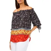 Vince Camuto Women's Off the Shoulder Tie Mixed Printed Blouse Top Size L NEW