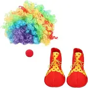 Veemoon 1 Set Clown Makeup Props Wig Clown Nose Clown Shoe Clown Performance Props Clown Dress up Fabric Colorful