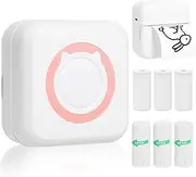 [AURTEC] Mini Thermal Printer,Portable Wireless Bluetooth Inkless Printer with 3 Rolls of Sticker and 3 Rolls of Thermal Paper,Compatible with Android/iOS,Pocket Printer for Memo,DIY,Photo etc.(Pink)