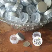 50 Plastic 1/4oz JARS Mini Container 1tsp posh #3301 SILVER Cap Lid DecoJars USA