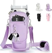 Water Bottle Holder Carrier Bag with Removable Strap Compatible with Stanley Cup Accessories 30/40 Oz Tumbler Neoprene Tote Pouch for Walking with Phone Pocket & Keychain