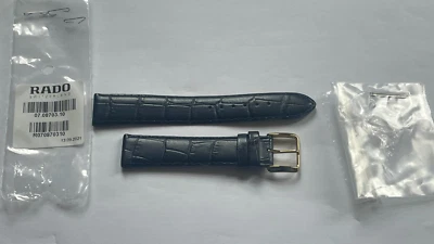 RADO 17mm Blue Leather Watch Strap, Gold Plated Buckle, Ref 08703 - New (B039)