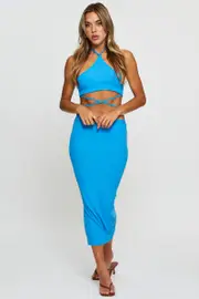 Blue Maxi Skirt Side Split - Size 14, Women's Maxi Side Split