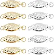 GOMAKERER 10 Pcs 2 Colors Pearl Filigree Necklace Clasp, 13mm Brass Oval Filigree Fish Hook Clasp Horse Eye Jewelry Slide Clasps Bracelet Connectors for Necklace Bracelet Chain Jewelry Making